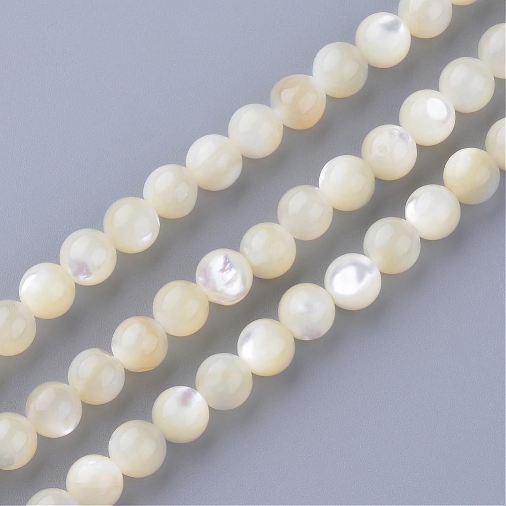 Perle en coquillage naturel, blanc, rond, 4mm trou 1mm
