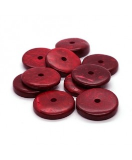 OLD Coco Perle en noix de coco, rondelle, rouge, diamètre 10mm, trou 2.5mm