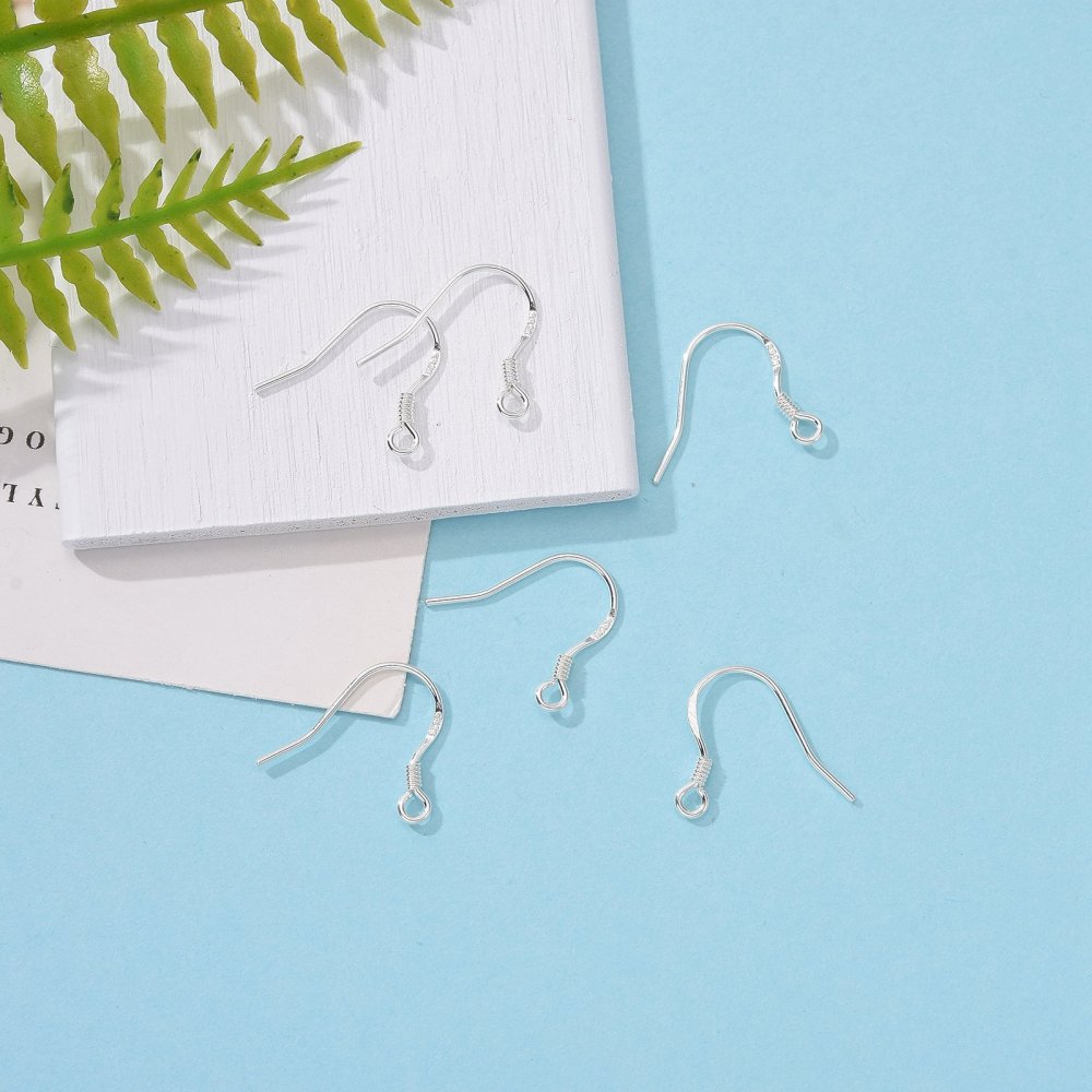 [1036 	STER-E046-01S] Crochet boucle d'oreille en argent sterling 925, 14mm, trou 2mm, broche 0,8mm