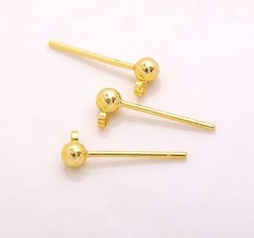 Boucle d'oreille boule, en laiton, couleur or jaune, diam 4 mm, anneau 1 mm