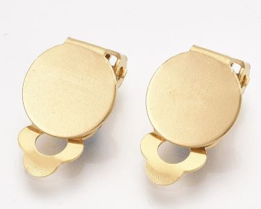 Boucle d'oreille clip/pince, laiton, couleur or, 23x10mm, plateau 14mm,la paire