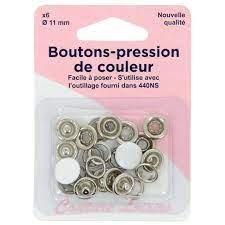 Boutons-pression couleur blanc 11mm x 6 pièces
