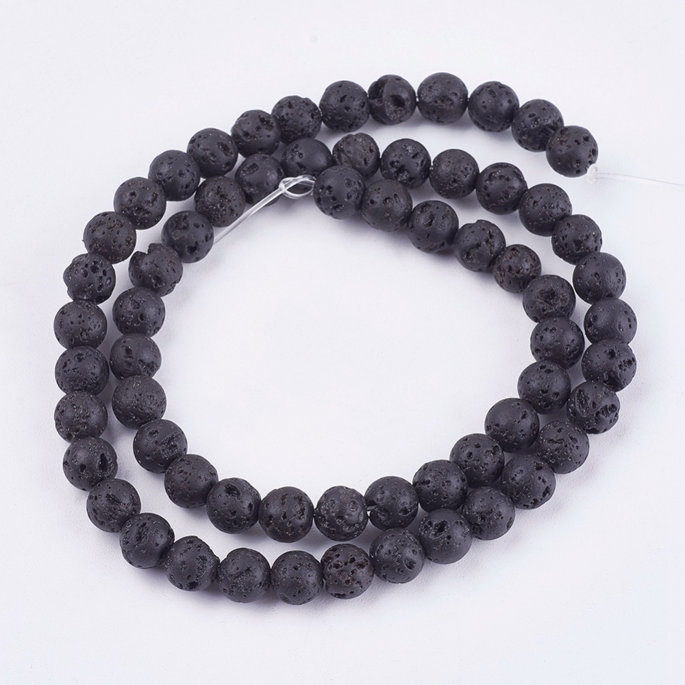 [5657] Pierre de lave, naturelle, noire, ronde, 6mm, trou 0.5mm