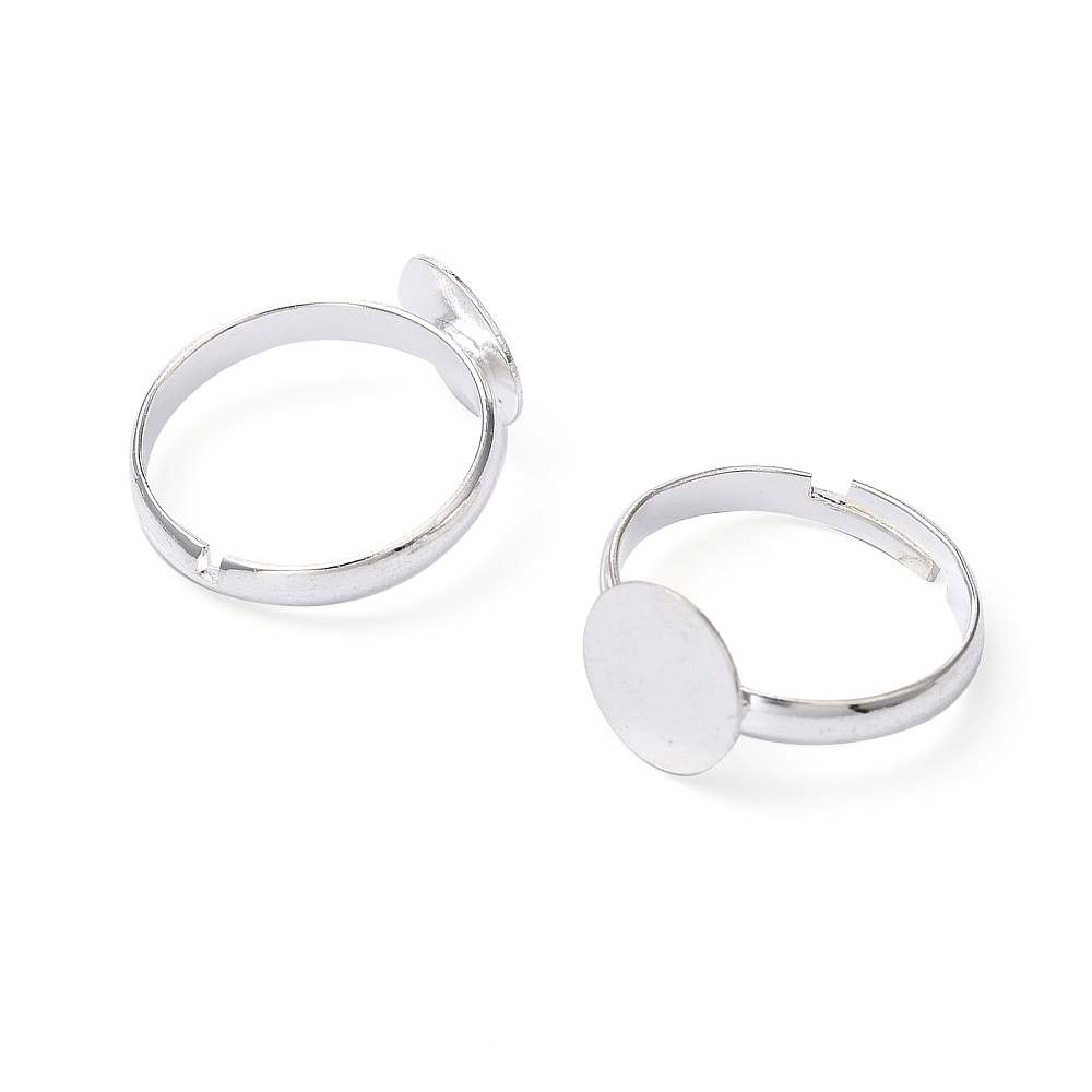 [EC022-S] Bague réglable en laiton, argenté clair, avec support rond et plat, 10mm, diam. 19mm, l'unité