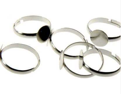 [6/11NI] Bague réglable avec support, métal, couleur argent, anneau 17mm, support 6mm