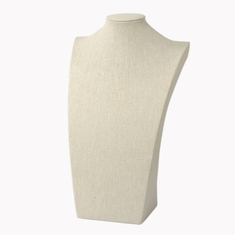 Présentoir collier buste recouvert de chanvre, 37,5x22x11cm