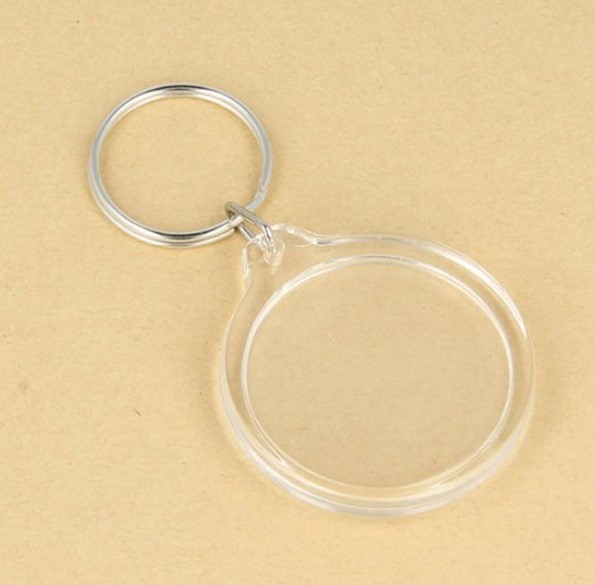 Porte clé pour photo, transparent rond 35mm, anneau double 25mm