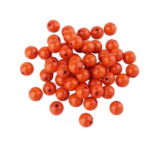 Perles en bois polies 8mm, lot de 82 pièces, couleur orange corail