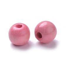 Perles en bois polies 8mm, lot de 82 pièces, couleur rose