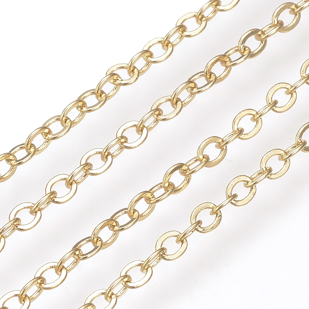 Chaîne en laiton doré, plaqué or 18k, ovale plat, 2x1,5x0,1mm, au mètre