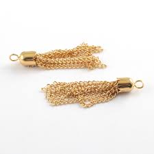 Pendentif pompon, laiton doré, 8 brins de 4cm,anneau 2mm