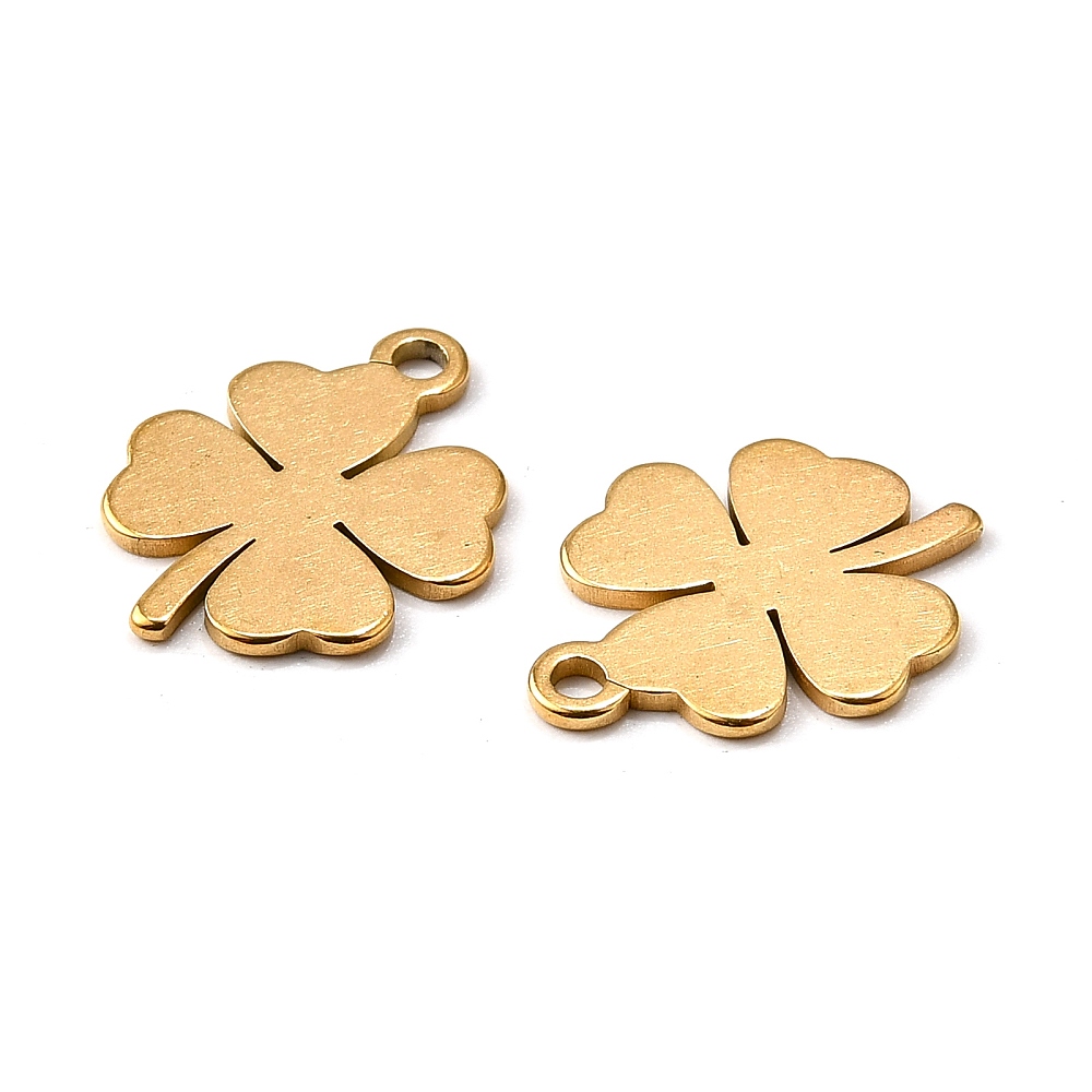 Pendentif INOX doré, placage ionique, plaqué or 18k, trèfle, 14,5x11,5mm, trou 1,5mm, l'unité
