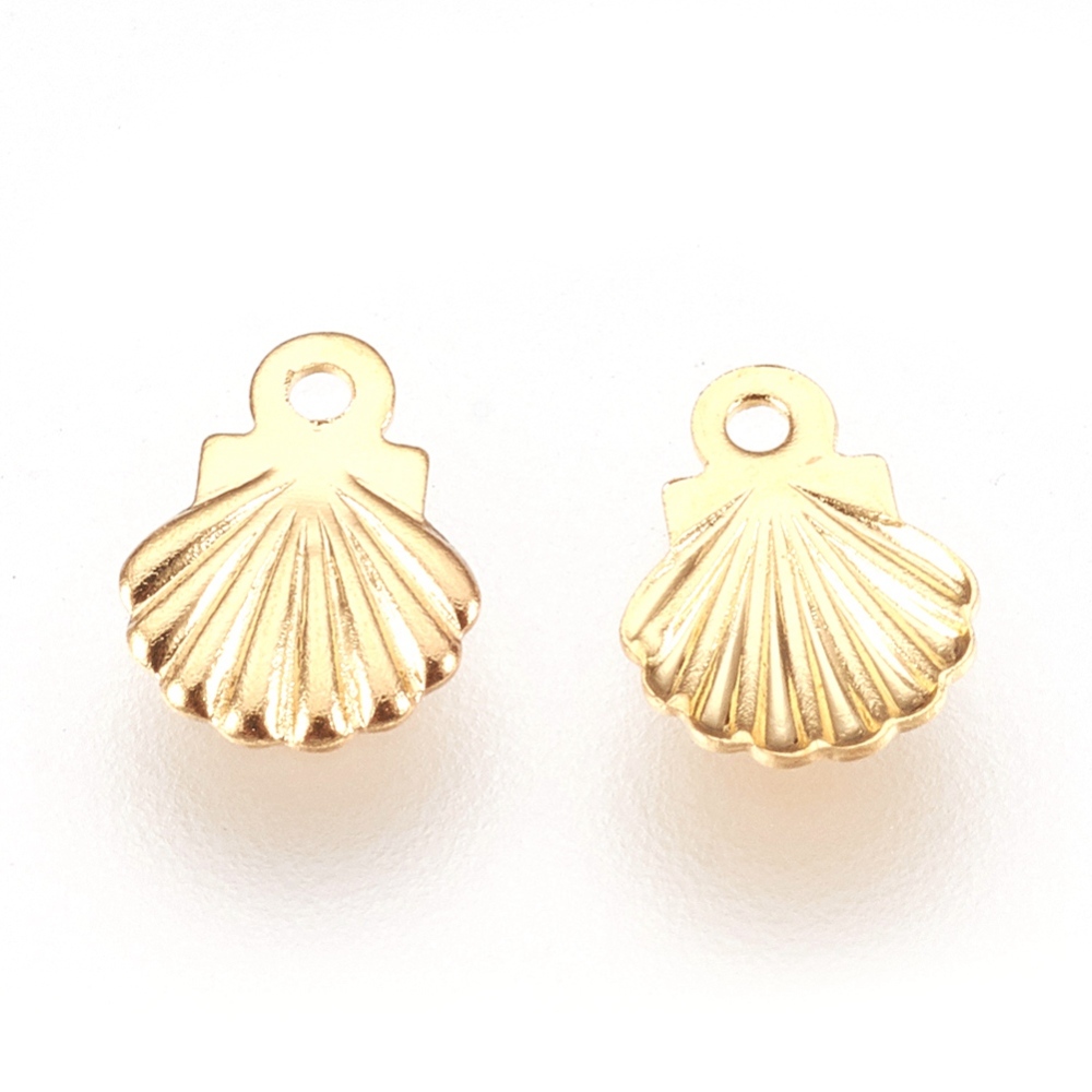 Pendentif INOX doré, coquille, 7,5x5,5x0,5mm, trou 0,8mm