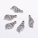 Pendentif en laiton couleur argent antique, coquillage 19,3x10x4mm, trou 2mm