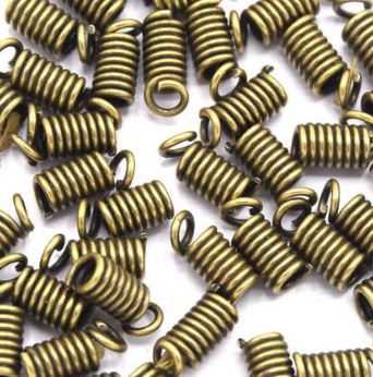 Embout de cordon, ressort, laiton , couleur bronze, 6mm, trou 1.5mm