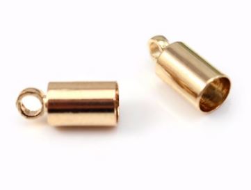 Embout de cordon, INOX, or rose, 8x4mm, trou 3mm, anneau 2mm