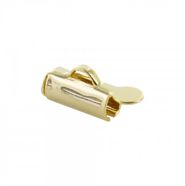 Embout de cordon, tube,  laiton, plaqué or, 9x4mm, anneau 1mm, trou 3mm