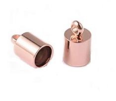 Embout de cordon, INOX, or rose, 10x6mm, trou 5mm, anneau 2mm