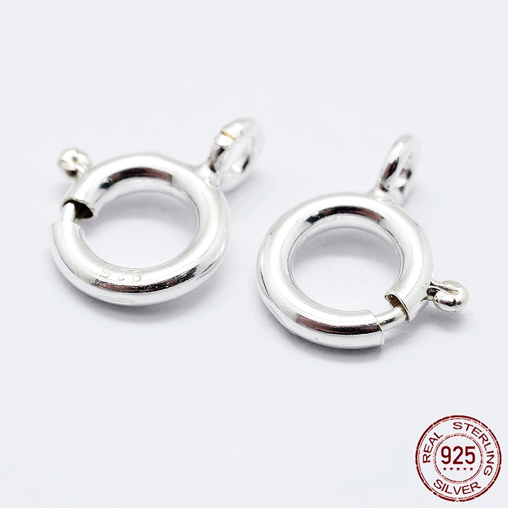 Fermoir à ressort en argent S925, rond, 6x7x1mm, trou 1,5mm