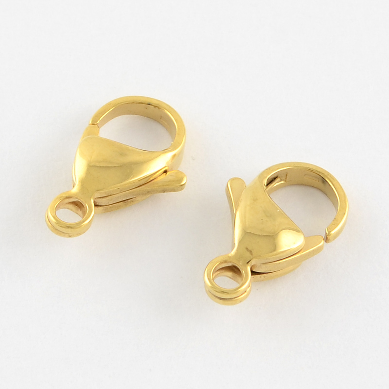 Fermoir homard INOX doré, plaqué or 24k, 9x5x2,5mm, trou 1mm