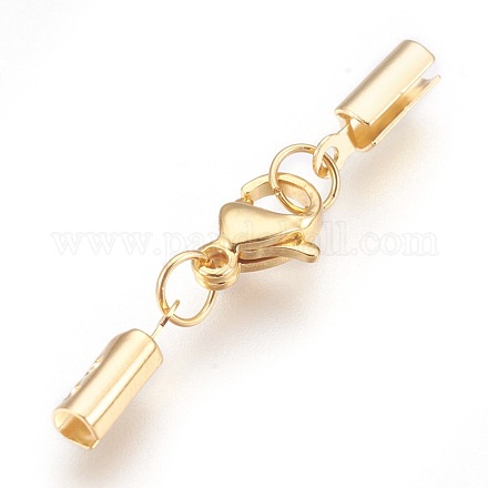 Fermoir homard avec embouts de cordon, INOX doré, 32mm de long, pour fil de 2mm, unité