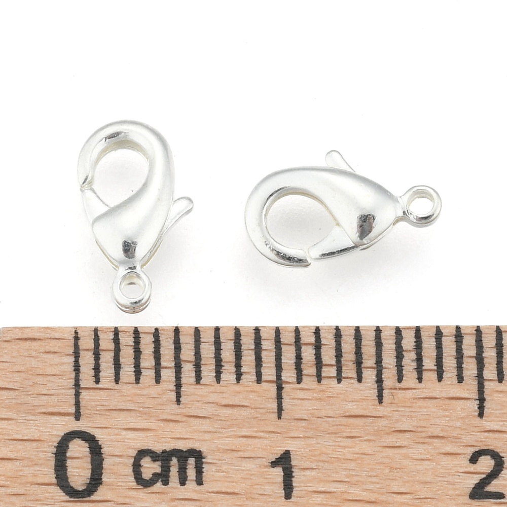 Fermoir homard en laiton, argenté clair, 10x5 mm, trou 1 mm, l'unité