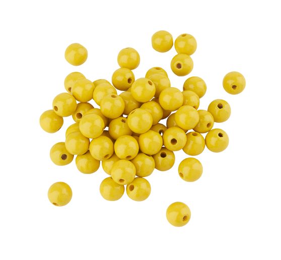 Perles en bois polies 10mm, lot de 52 pièces, couleur jaune