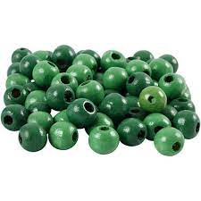 Perles en bois polies Rayher 12mm, lot de 32 pièces, couleur vert irlandais