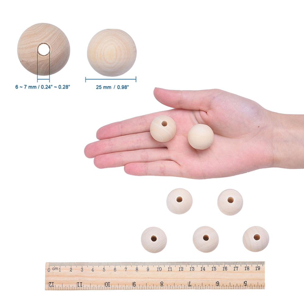 [WB25 WOOD-S651-25mm-LF] Perle en bois naturel, boule, diamètre 25mm, trou env. 6mm, l'unité