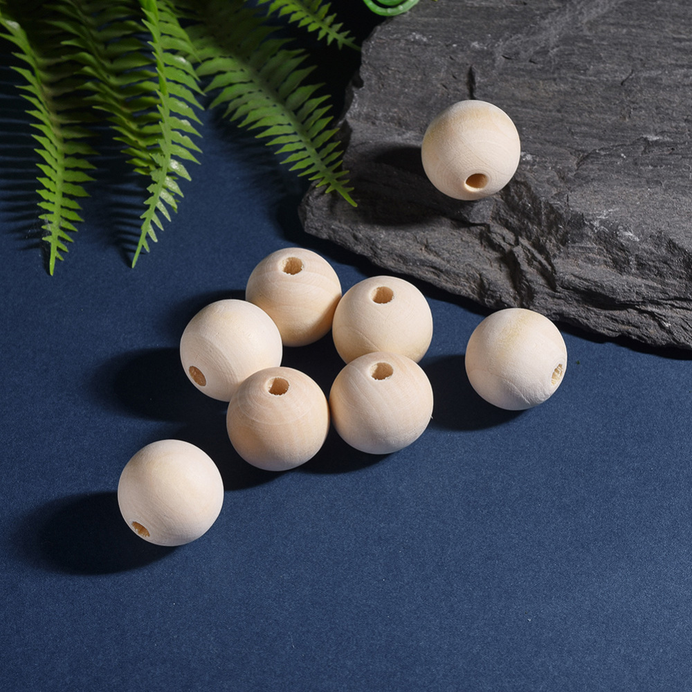 Perle en bois naturel, boule, diamètre 8mm, trou 2mm, l'unité