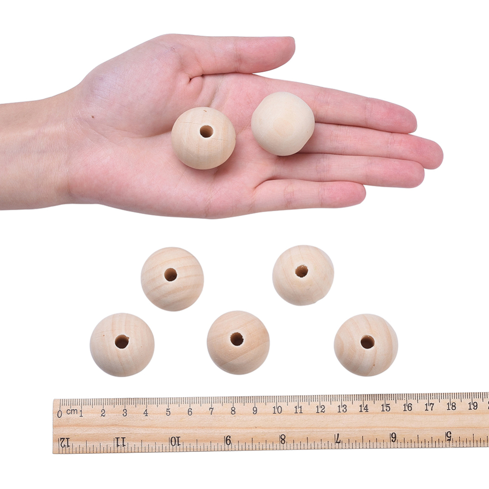 [BOIS30 WOOD-S651-30mm-LF] Perle en bois naturel, boule, diamètre 30mm, trou env. 6mm, l'unité