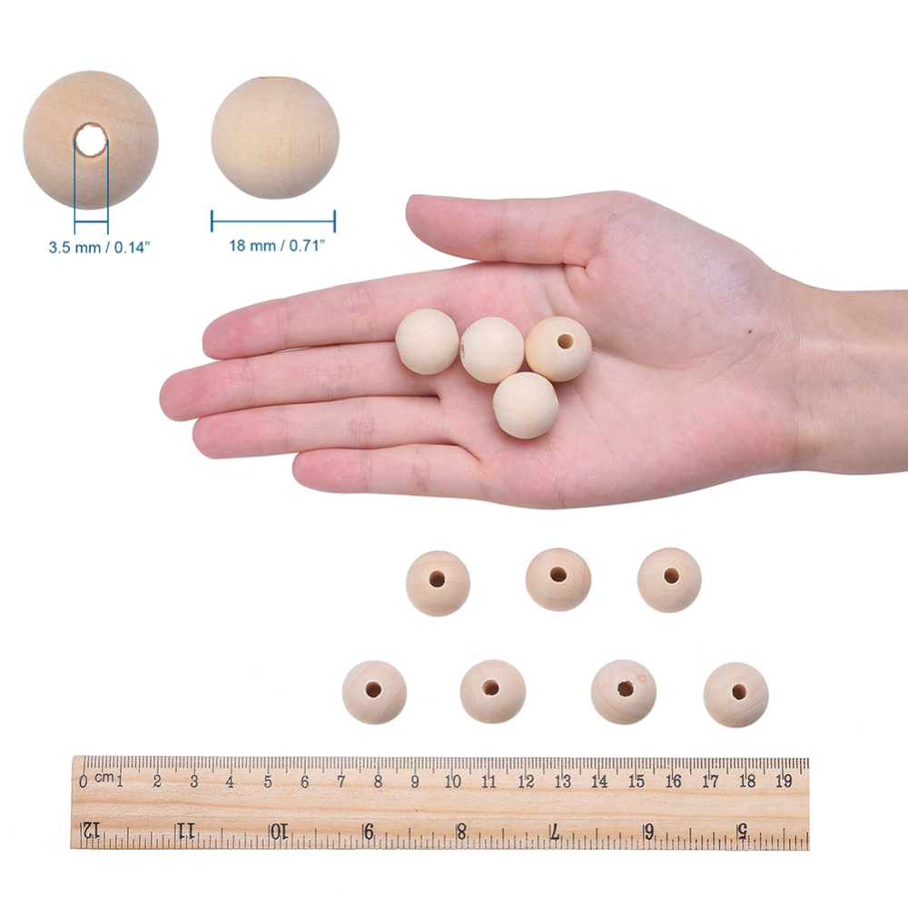 [BOIS18 WOOD-S651-18mm-LF] Perle en bois naturel, boule, diamètre 18mm, trou env. 4mm, l'unité