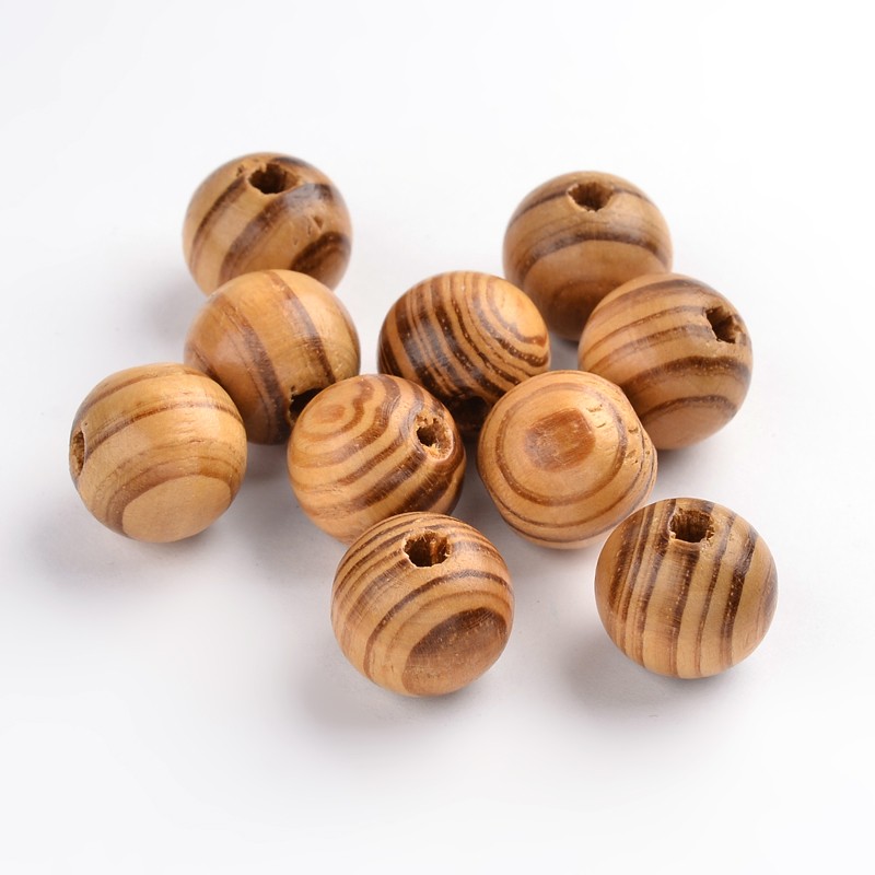 Perle en bois burlywood naturelle, teintée, boule, 16x15mm, trou 4mm, l'unité
