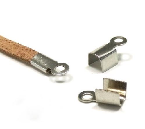 Embout de cordon à écraser INOX argenté, 6x3x2,5mm, trou 1,5mm