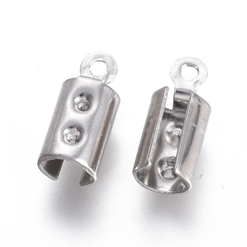 Embout de cordon à écraser INOX argenté, 10x4mm, pour fil de 2,5-3mm, trou 1mm, unité