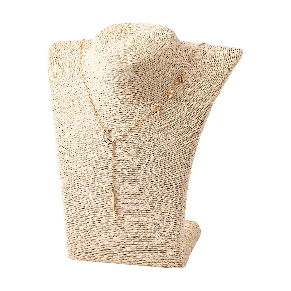 Présentoir collier buste en rotin beige, 195x115x223mm