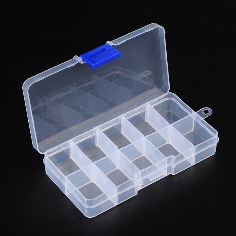 Boîte plastique de rangement 10 compartiments amovibles, 13x7x2,3cm