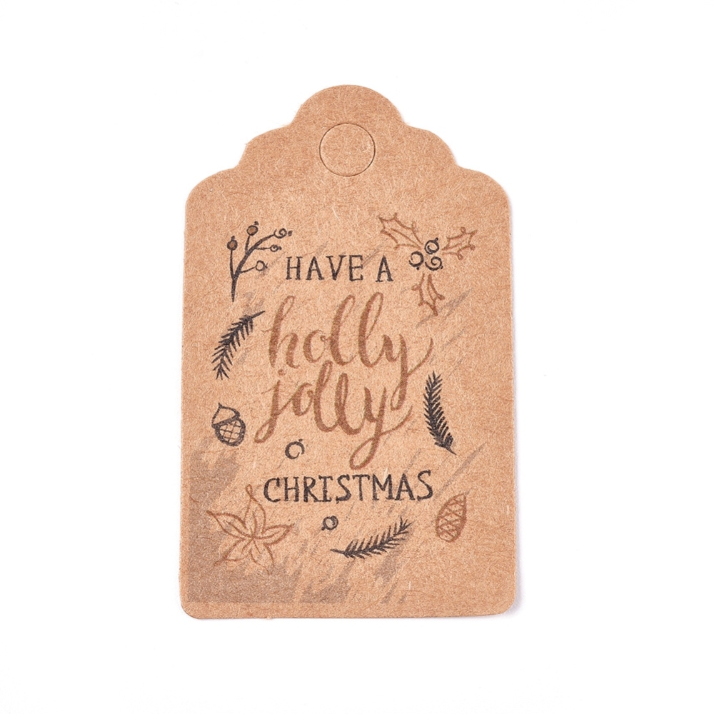 Etiquettes Noël "Have a holly jolly christmas", marron, 50x30x0.3mm x 10