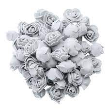Mini bouquet 12 roses en mousse, tige 7cm,diam rose 2cm,couleur gris