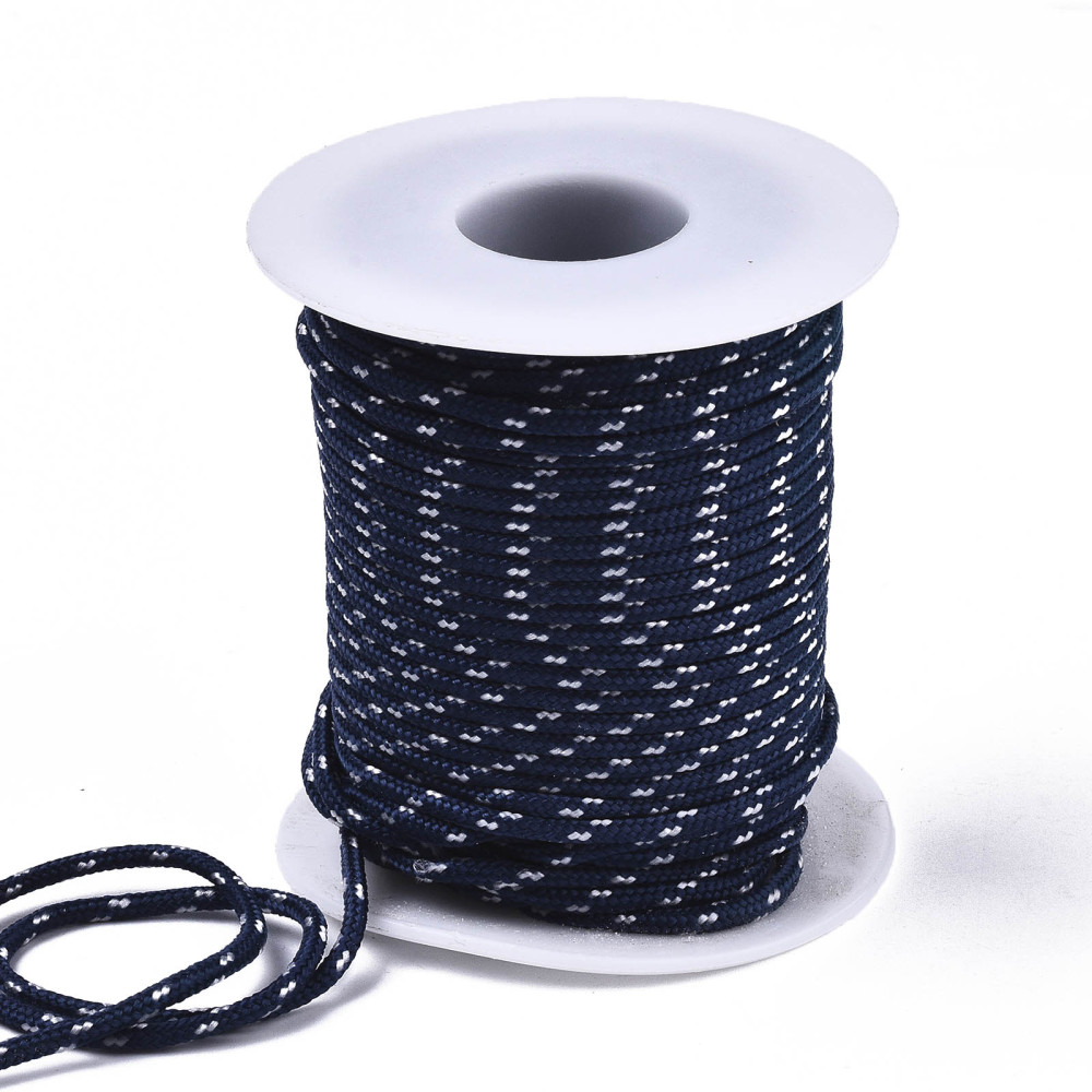 Découpe de Paracorde, nylon, bleu marine avec tâches blanches, rond, diam 2mm - le mètre