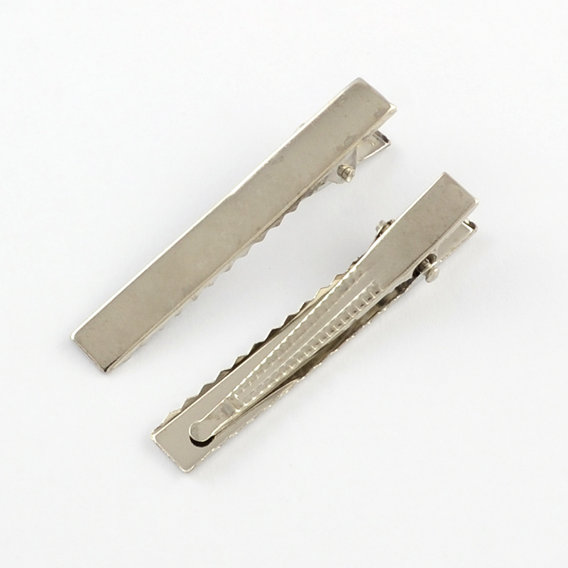 [MAK   X-MAK-R001-11] Pince à cheveux crocodile en fer, platine, 56x8mm