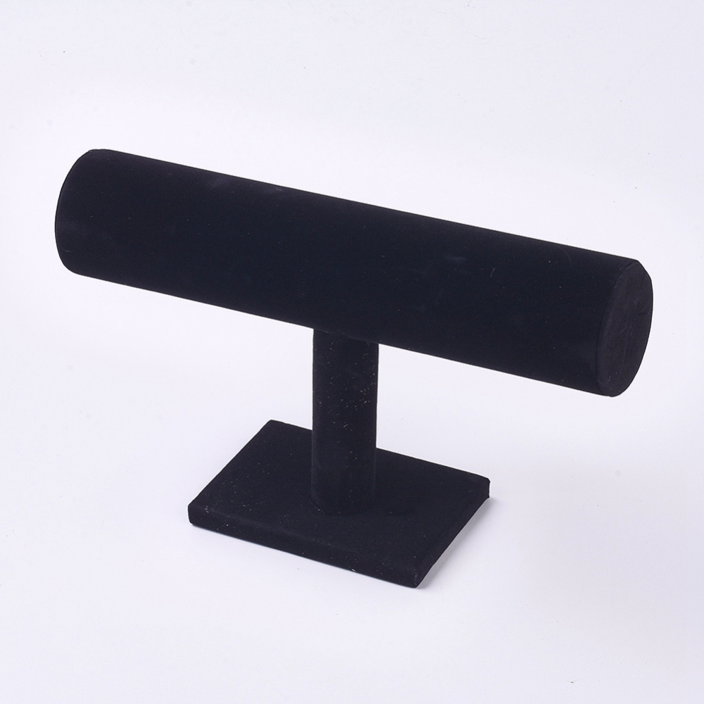 [X-S009] Présentoir de bracelet en velours T-bar, noir, tube : 24x5cm