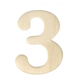 Chiffre 3 en bois, plat, 4x3cm