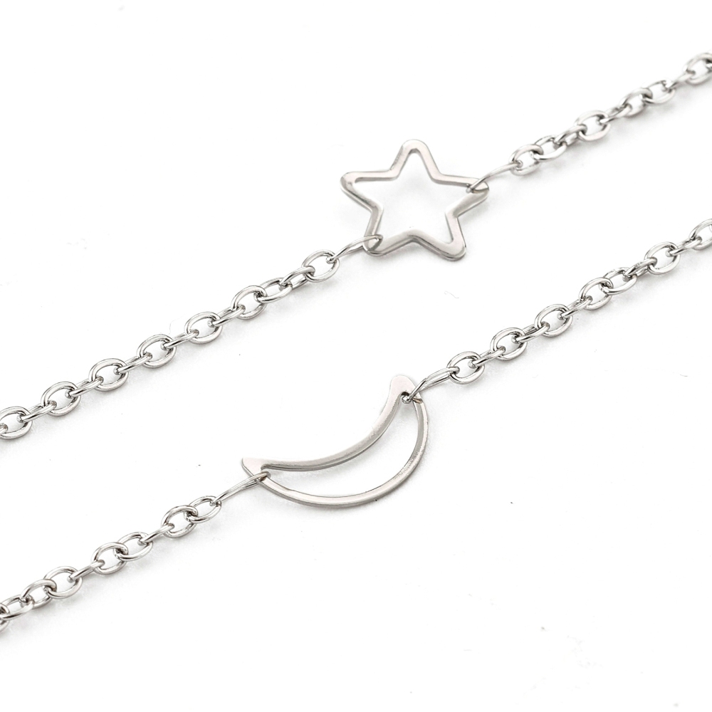 Chaîne INOX argenté, avec lune et étoile, 2x2,5x0,5mm, au mètre