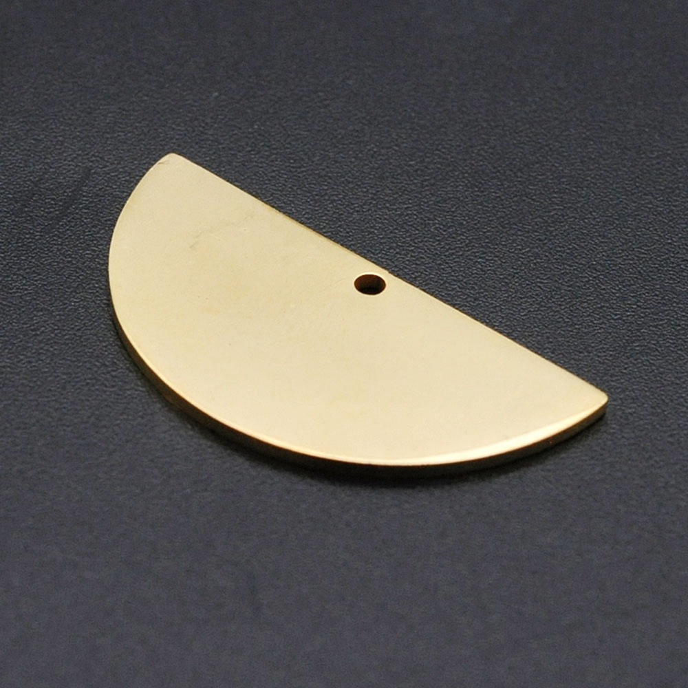 Pendentif INOX doré, plaqué or 18k, demi-cercle, 15x30x1mm, trou 1,6mm
