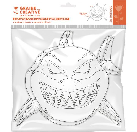 [231953] Masques en carton, "requin", plat, à décorer, 28x25cm, x 6 pièces