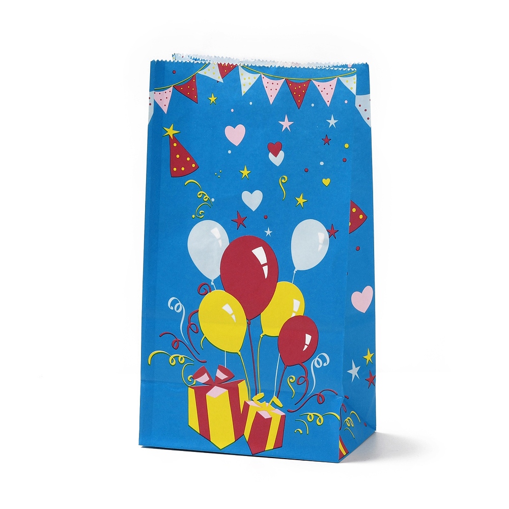 Sac en papier kraft, à motif ballons et boîte cadeaux, bleu, 13x8x23,5cm