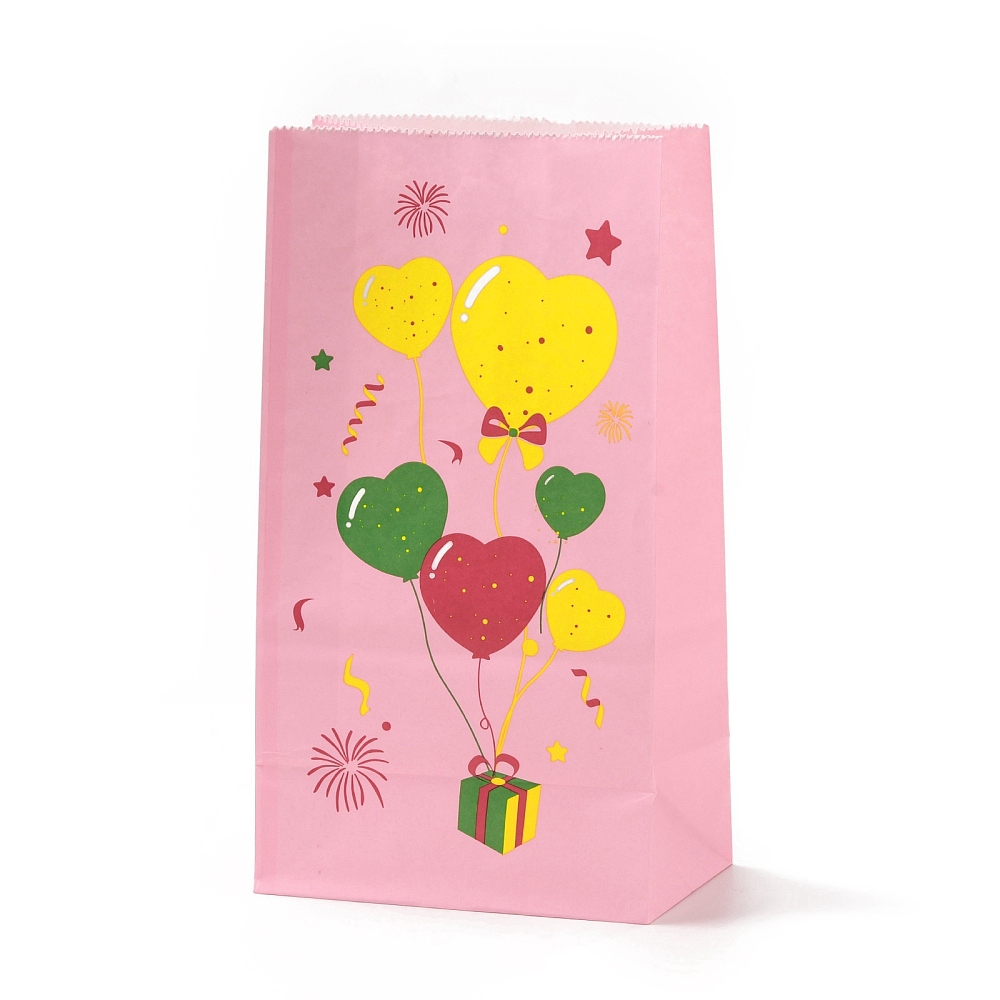 Sac en papier kraft, à motif ballons et boîte cadeaux, rose, 13x8x23,5cm