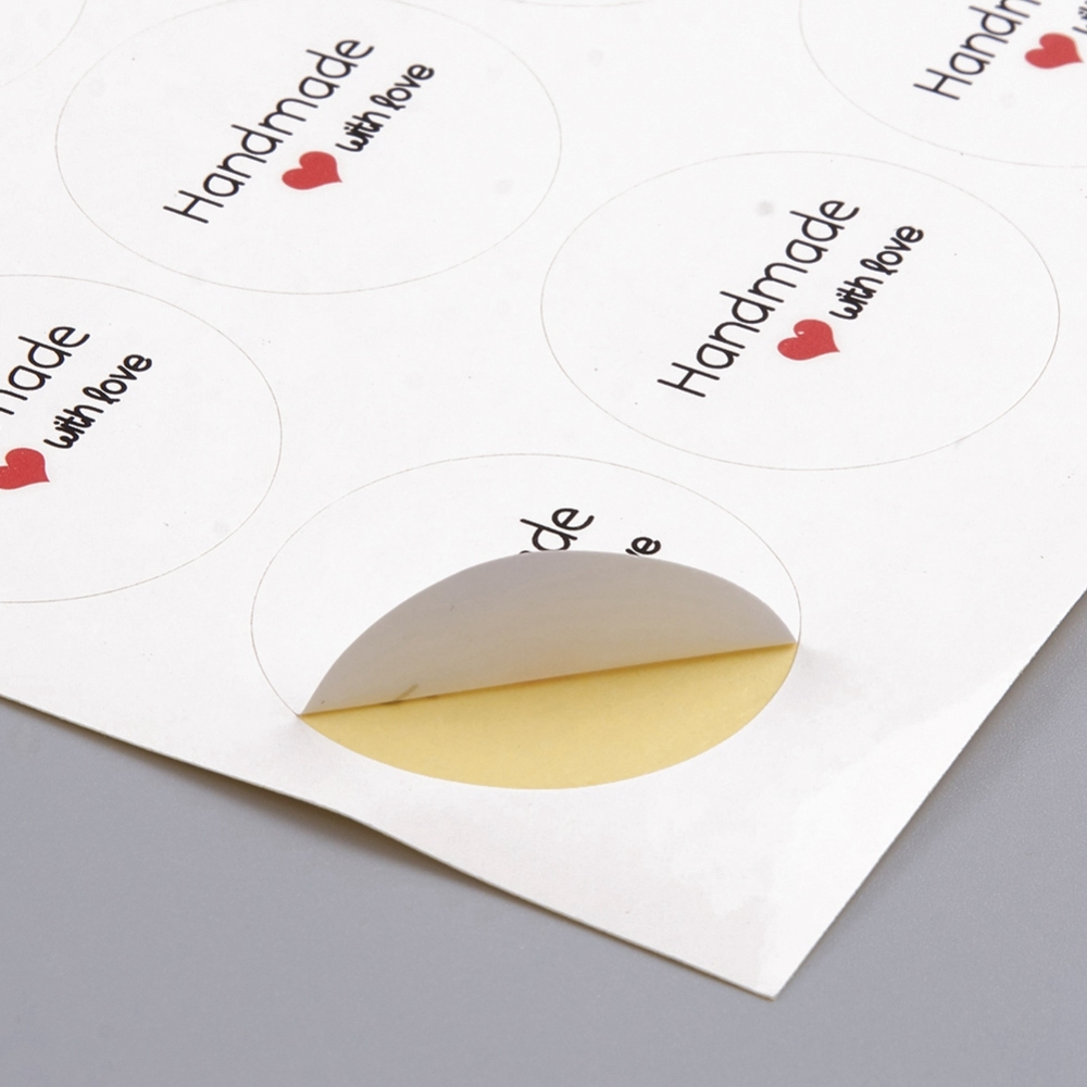 Stickers autocollant, "handmade with love", diam 30mm, x 20pièces