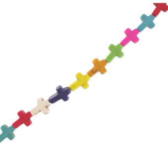 Perles Howlite synthétique, croix, teinte, couleur mixte, taille: Largeur environ 12mm, Longueur 16mm, épaisseur de 4mm, Trou: 1mm